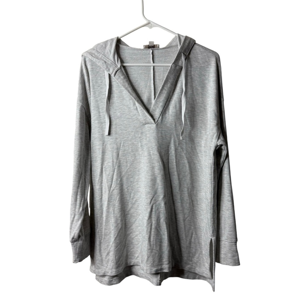 Loft Gray Hooded Pullover Athleisure Comfort Sweater Sweatshirt